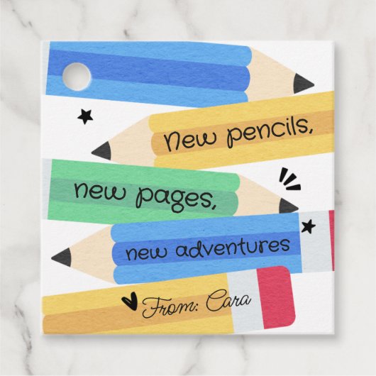 Teacher Pencil School Square Favorietentjes Bedankjes Labels (Voorkant)