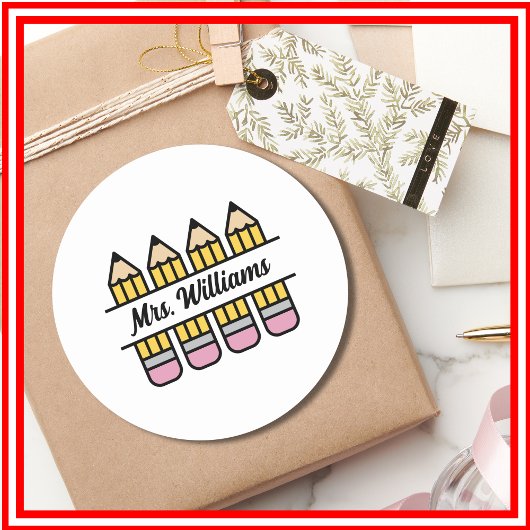 Teacher Pencil Terug naar School Waardering Ronde Sticker