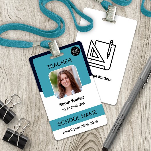 Teacher Photo ID Badge - School Staff - Dusty Blue