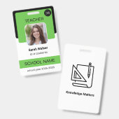 Teacher Photo ID Badge – School Staff - Green (Voor- en achterkant)
