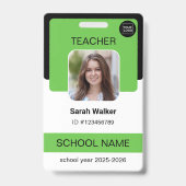 Teacher Photo ID Badge – School Staff - Green (Voorzijde)