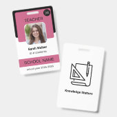 Teacher Photo ID Badge – School Staff - Pink (Voor- en achterkant)
