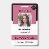 Teacher Photo ID Badge – School Staff - Pink (Voorzijde)