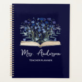 Teacher Planner Blue Wildflowers Grow From Book (Voorkant)