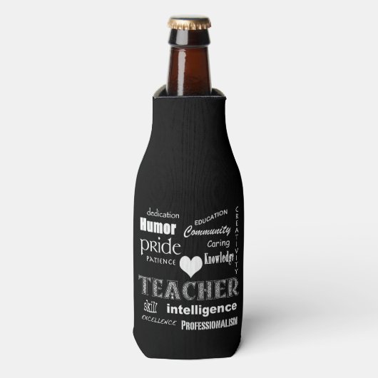 Teacher Pride-White Heart Flesjeskoeler (Fles Voorkant)