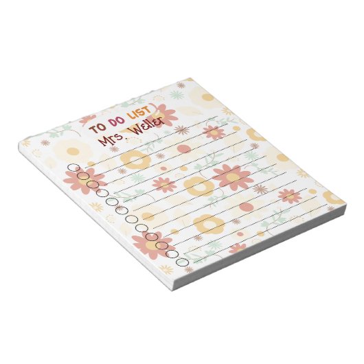 Teacher Principal Herfst Floral Custom-To-Do Notitieblok (Schuin)
