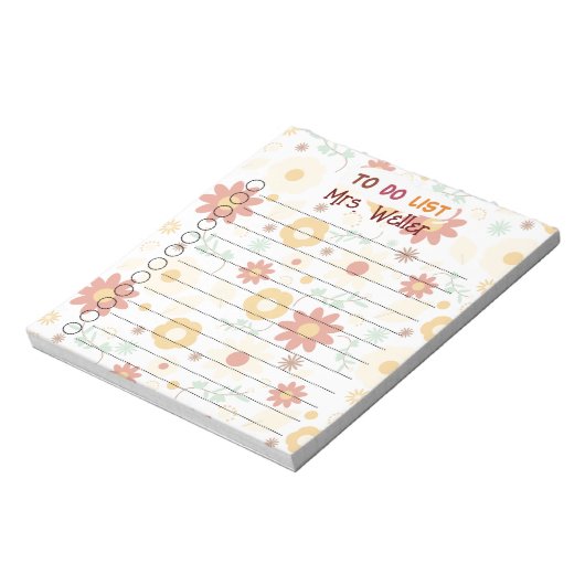 Teacher Principal Herfst Floral Custom-To-Do Notitieblok (Linkerzijde)