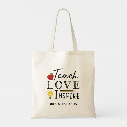 Teacher quote apple and pencil gift tote bag (Achterkant)