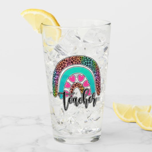 Teacher Rainbow – Kleurrijke luipaardprint Glas (Voorkant ijs)