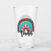 Teacher Rainbow – Kleurrijke luipaardprint Glas (Voorkant)