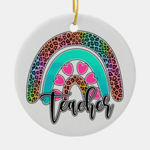Teacher Rainbow – Kleurrijke luipaardprint Keramisch Ornament