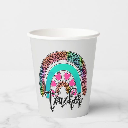 Teacher Rainbow – Kleurrijke luipaardprint Papieren Bekers (Voorkant)