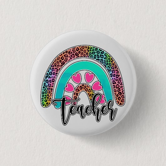 Teacher Rainbow – Kleurrijke luipaardprint Ronde Button 3,2 Cm (Voorkant)