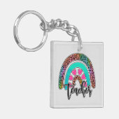 Teacher Rainbow – Kleurrijke luipaardprint Sleutelhanger (Voorkant Links)