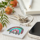 Teacher Rainbow – Kleurrijke luipaardprint Sleutelhanger (Voorkant Rechts)