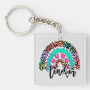 Teacher Rainbow – Kleurrijke luipaardprint Sleutelhanger