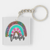 Teacher Rainbow – Kleurrijke luipaardprint Sleutelhanger (Achterkant)