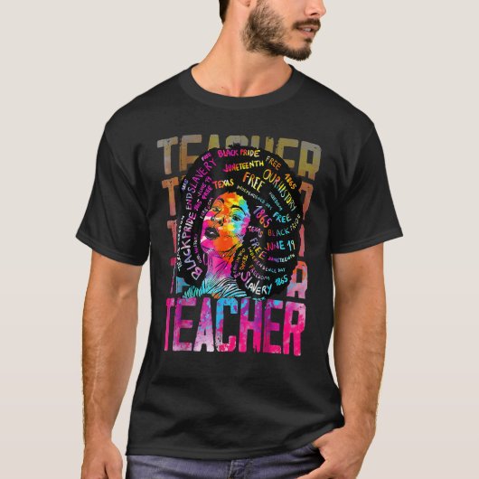 Teacher Retro Black History Month Afro Queen Black T-shirt (Voorkant)