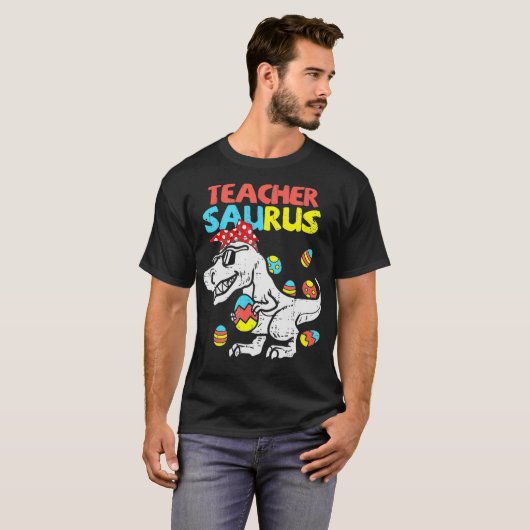 Teacher Saurus T Re Easter Bunny Dinosaur Eggs T-shirt (Voorkant volledig)