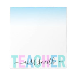 Teacher Script Name Pink Paarse Aqua Ombre Kleuren Notitieblok
