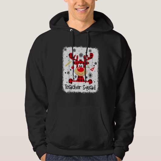 Teacher Squad Cute Red Plaid Reindeer Snow  Christ Hoodie (Voorkant)