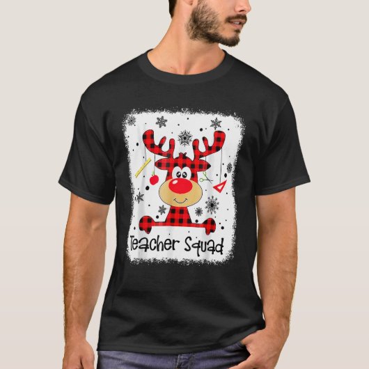 Teacher Squad Cute Red Plaid Reindeer Snow Christ T-shirt (Voorkant)