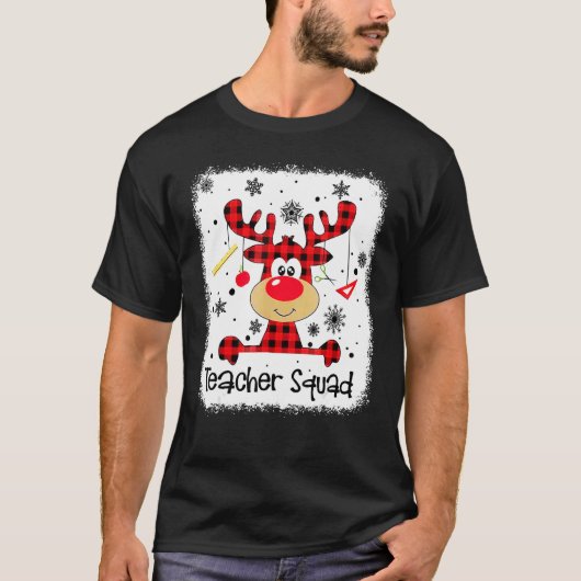 Teacher Squad Cute Red Plaid Reindeer Snow Christ T-shirt (Voorkant)