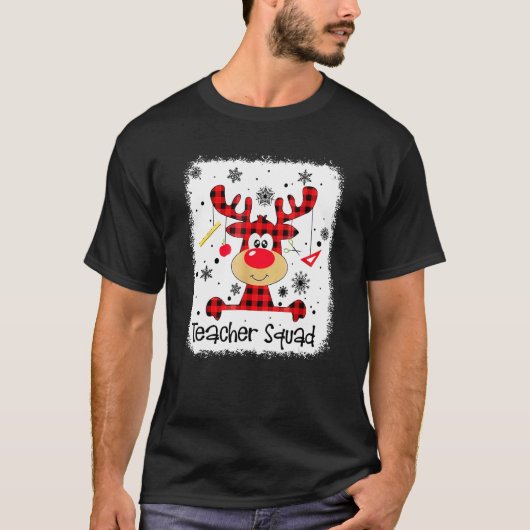 Teacher Squad Cute Red Plaid Reindeer Snow  Christ T-shirt (Voorkant)