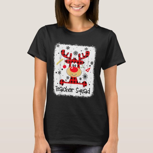 Teacher Squad Cute Red Plaid Reindeer Snow  Christ T-shirt (Voorkant)