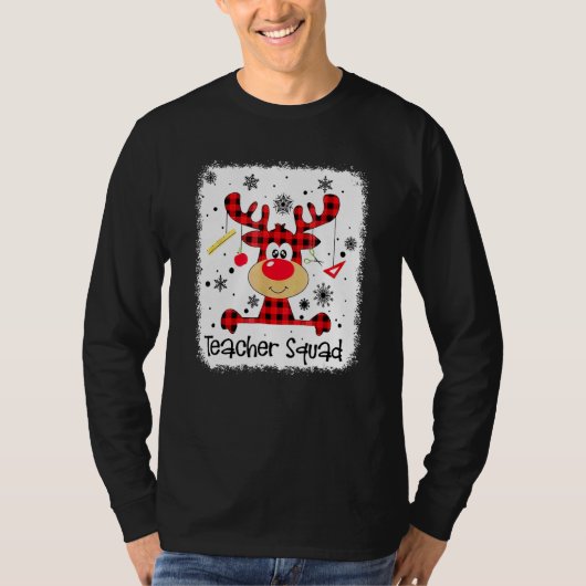 Teacher Squad Cute Red Plaid Reindeer Snow  Christ T-shirt (Voorkant)