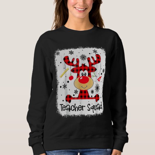 Teacher Squad Cute Red Plaid Reindeer Snow  Christ Trui (Voorkant)