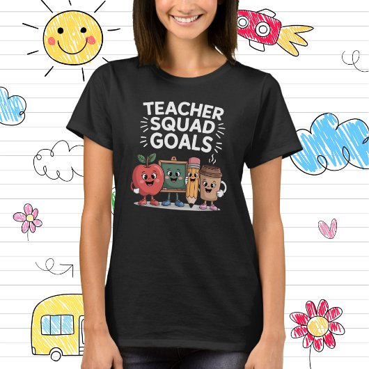 Teacher Squad Goals Cute School Supplies Cartoon T-shirt