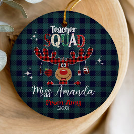 Teacher squad Kerstmis blauw rood baffalo plaid Keramisch Ornament