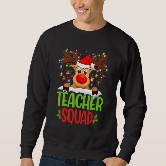 Teacher Squad Santa Reindeer Christmas Lights Xmas Trui (Voorkant)