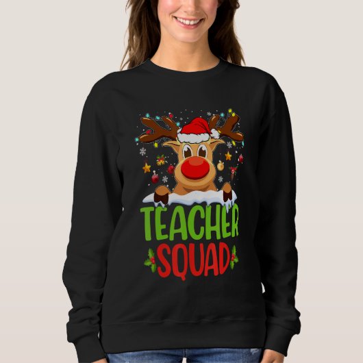 Teacher Squad Santa Reindeer Christmas Lights Xmas Trui (Voorkant)
