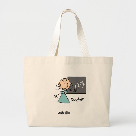 Teacher Stick Figuur Bag Grote Tote Bag (Voorkant)