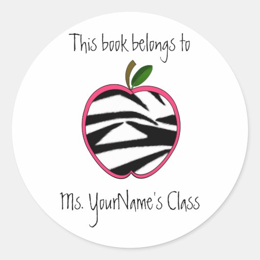 Teacher Sticker -Zebra Print Apple - Roze omtrek (Voorkant)