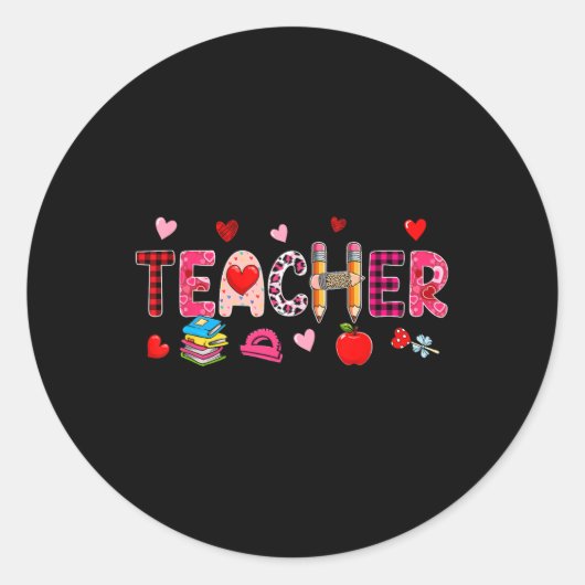 Teacher Tools Valentijnsdag Leopard Job Team Cut Ronde Sticker (Voorkant)