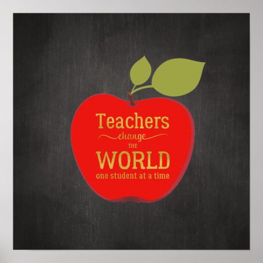 Teacher typography quote inspirational red apple poster (Voorkant)