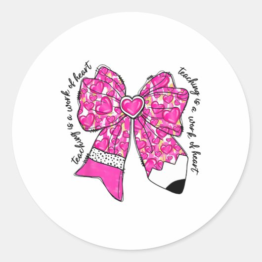 Teacher Valentijn Coquette Bow Pencil Ronde Sticker (Voorkant)