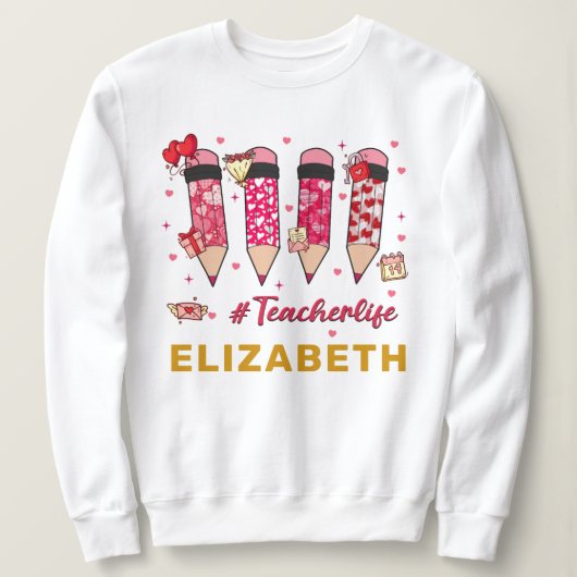 Teacher Valentijn Heart Pencil Custom Name Trui (Design voorkant)