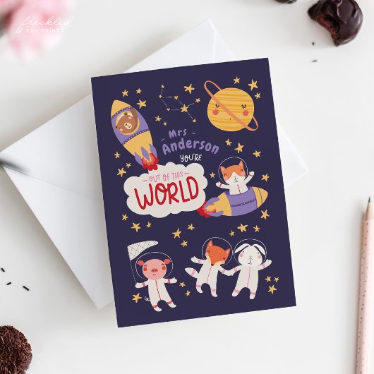 Teacher Valentine Card from Student | Cute Animals Kaart