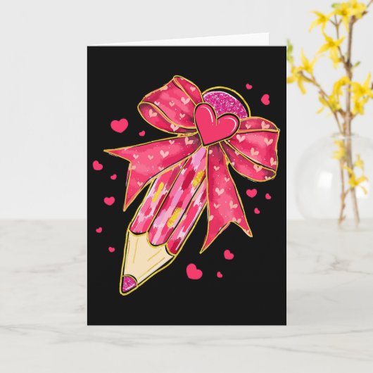 Teacher Valentine Coquette Bow Pencil 1  Kaart (Gele Bloem)