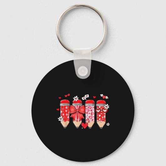 Teacher Valentine Coquette Bow Pencil Teacher Vale Sleutelhanger (Voorkant)