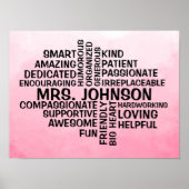 Teacher Word Cloud Name Pink Ombre Poster (Voorkant)