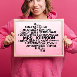 Teacher Word Cloud Name Pink Ombre Poster