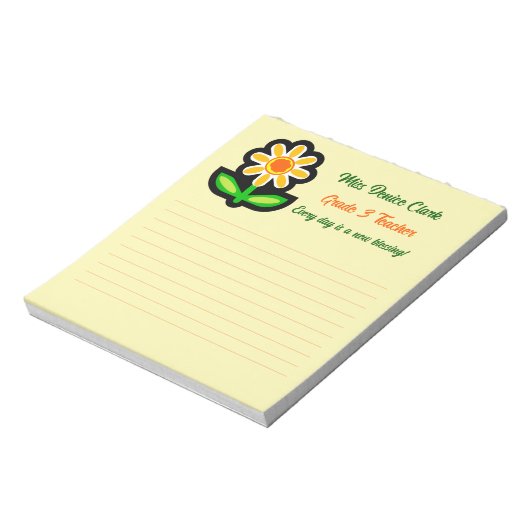 Teacher Yellow Notitieblok met Yellow Flower (Linkerzijde)