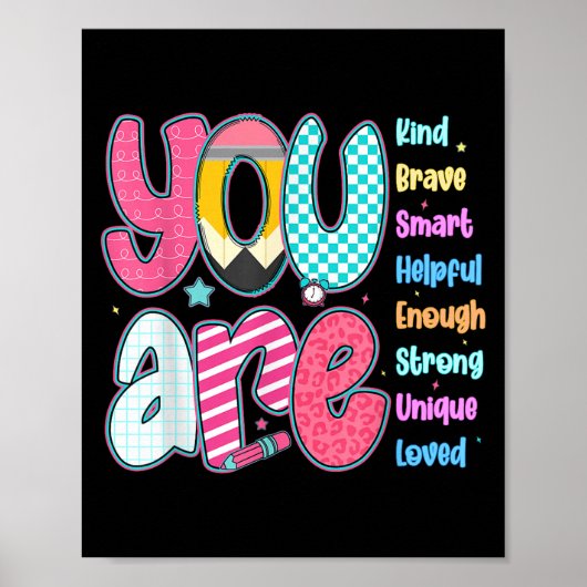 Teacher You Are Smart Brave Strong Kind Loved Moti Poster (Voorkant)