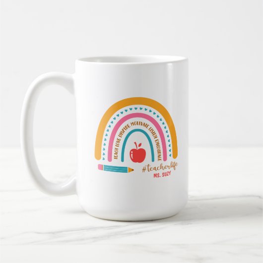 #Teacherlife Rainbow Personalized Teacher's Koffiemok (Links)