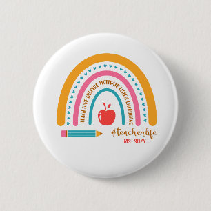 #Teacherlife Rainbow Specialized Teacher's Name Ronde Button 5,7 Cm